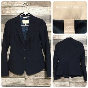 Banana Republic Wool Blend Blazer Women’s 00P Navy Blue 2 Button